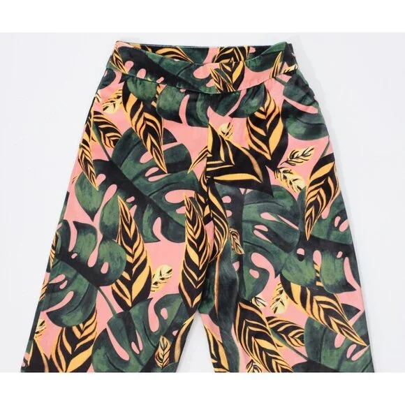 Farm Rio sz XS pant suit jacket velour palm tiger leaf tropical print